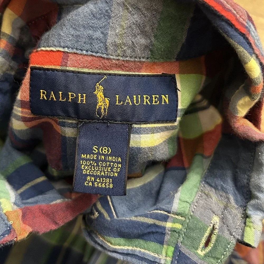 Ralph Lauren Youth‎ Boy Multicolor Plaid Short Sleeve Button Up Shirt Small 8